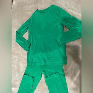 Primary Tee Kids Size 6 Green Pants & Crewneck Longsleeve Stretch Cotton